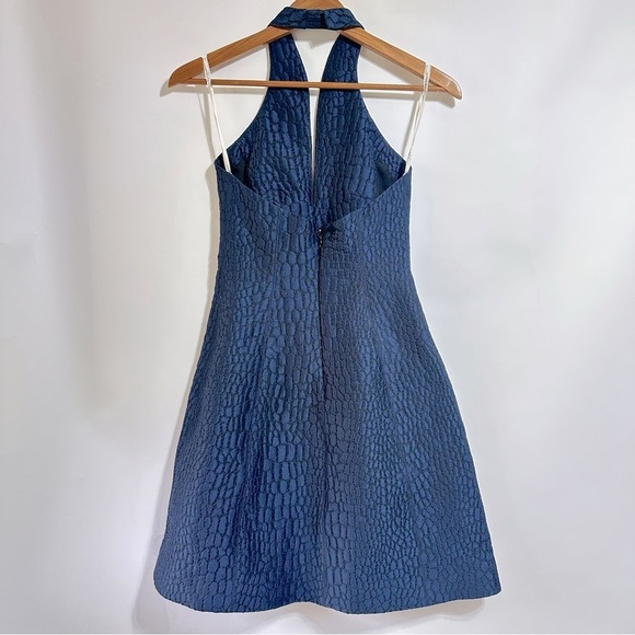 NWT HALSTON HERITAGE Halter jacquard black navy cocktail A-lime halter Dress 0 - Picture 5 of 8
